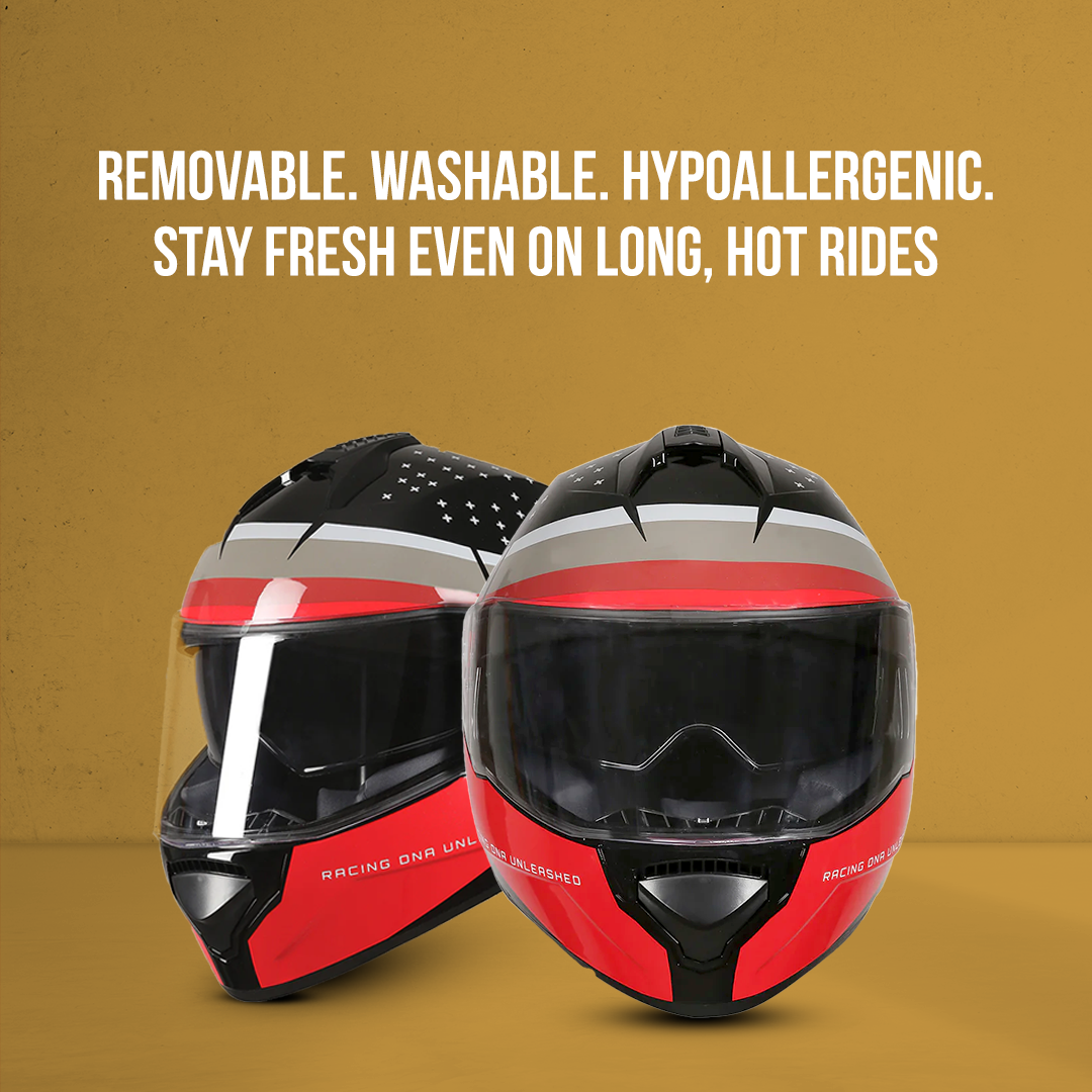 TVS Racing Phantom Series Full Face Dual Visor Helmet for Men | Premium Bike Helmets with ABS Shell, UV Paint | Quick Release System | Aerodynamic Design | DOT & ISI Certified (Black V1)